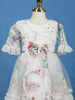 White Floral Design Net Kids Frock