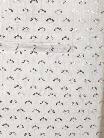 White Floral Embroidered Brocade Kurta Pyjama - Diadem
