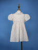 White Floral Embroidered Cotton Frock with Puff Sleeves & Mandarin Collar - Diadem
