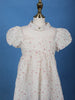 White Floral Embroidered Cotton Frock with Puff Sleeves & Mandarin Collar - Diadem