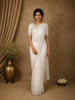 White Floral Embroidered Georgette Saree with Scalloped Border