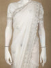 White Floral Embroidered Georgette Saree with Scalloped Border