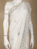 White Floral Embroidered Georgette Saree with Scalloped Border
