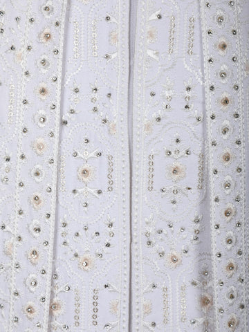 White Floral Embroidered Polyester Sherwani Suit - Diadem