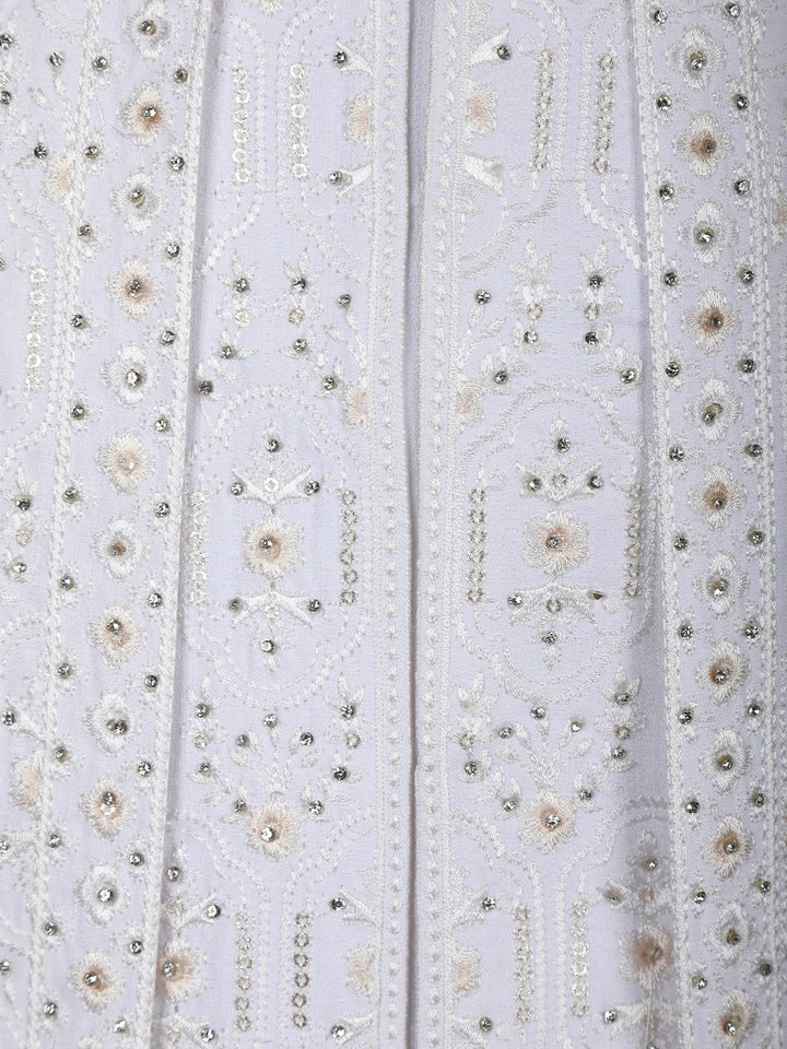 White Floral Embroidered Polyester Sherwani Suit - Diadem