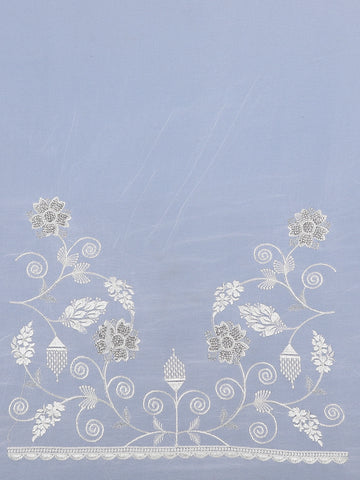 Off-White Floral Embroidered Synthetic Saree With Scallop Border - Diadem