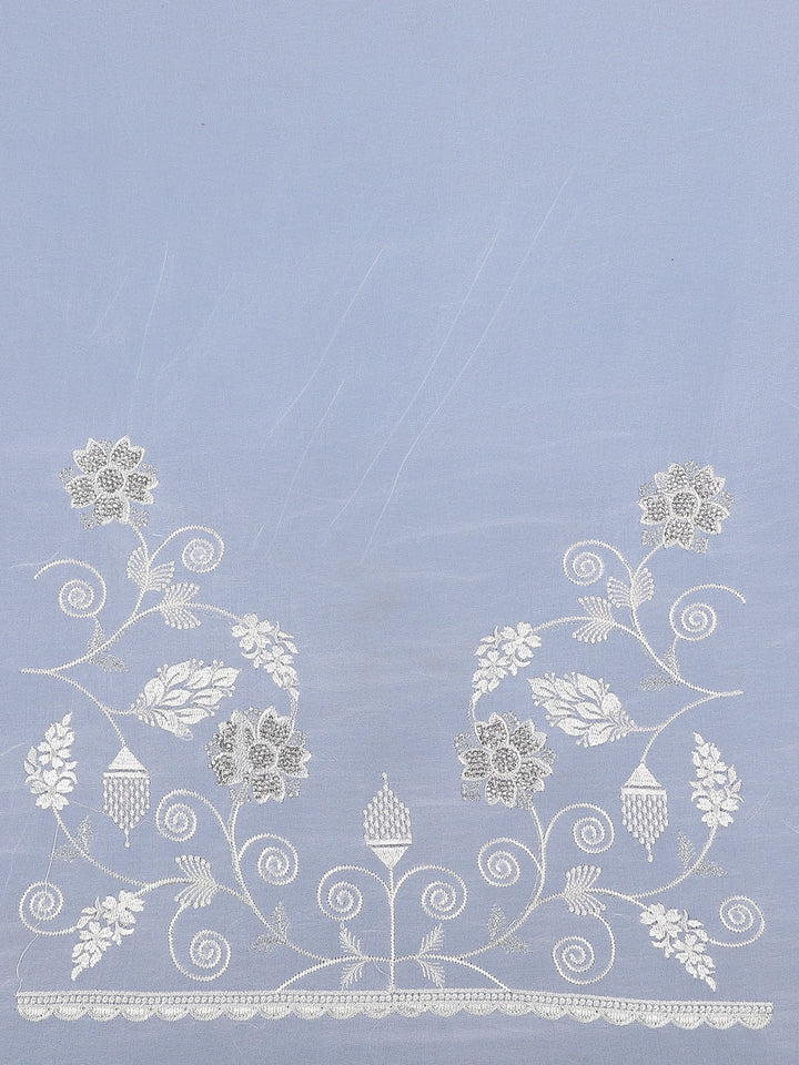 Off-White Floral Embroidered Synthetic Saree With Scallop Border - Diadem