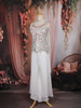 White Floral and Sequin Embroidered Georgette Palazzo Suit with Dupatta