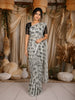 White Geometric Printed Chiffon Saree