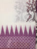 White Ikat Printed Design Linen Cotton Saree with Contrast Purple Border
