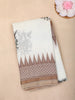 White Ikat Printed Design Linen Cotton Saree with Contrast Woven Border