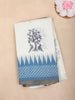 White Ikat Printed Design Linen Cotton Saree with Contrast Woven Border