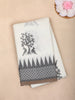 White Ikat Printed Design Linen Cotton Saree with Contrast Woven Border