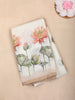 White Lotus Floral Printed Linen Cotton Saree with Subtle Contrast Border