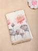 White Multi-Shade Lotus Printed Linen Cotton Saree with Beige Border