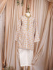 White Multicolor Flotal Woven Design Cotton Kids Kurta Set