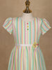 White Multicolor Striped Printed Cotton Frock With Waist Flower