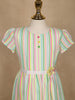 White Multicolor Striped Printed Cotton Frock With Waist Flower