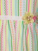 White Multicolor Striped Printed Cotton Frock With Waist Flower