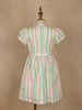 White Multicolor Striped Printed Cotton Frock With Waist Flower