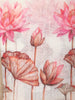 White Pink Lotus Printed Linen Cotton Saree with Subtle Beige Border
