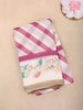 White Pink Stripes Printed Linen Cotton Saree with Floral  Border