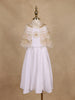White Satin Kids Palazzo Suit With Golden Bead Embroidered Cape