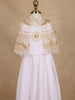 White Satin Kids Palazzo Suit With Golden Bead Embroidered Cape