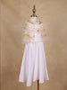 White Satin Kids Palazzo Suit With Golden Bead Embroidered Cape