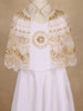 White Satin Kids Palazzo Suit With Golden Bead Embroidered Cape