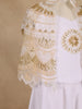 White Satin Kids Palazzo Suit With Golden Bead Embroidered Cape