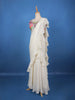 White Solid Design Ruffle Drape Cotton Ready To Wear Saree - Diadem