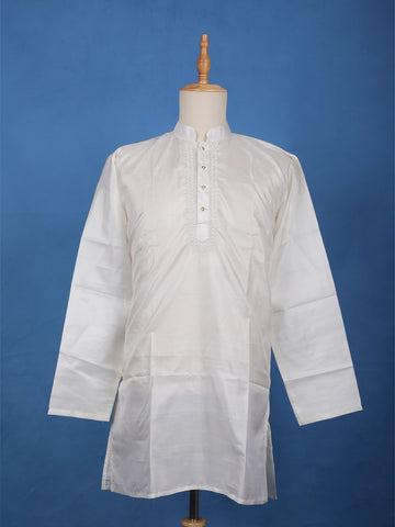 White Solid Silk Kurta For Men - Diadem