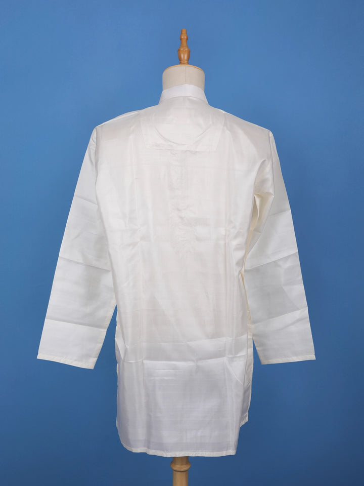 White Solid Silk Kurta For Men - Diadem
