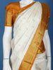 White Woven Mustard Gold Zari Border Kanchipuram Silk Saree - Diadem