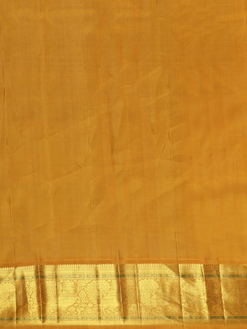 White Woven Mustard Gold Zari Border Kanchipuram Silk Saree - Diadem