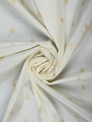 White Woven Mustard Gold Zari Border Kanchipuram Silk Saree - Diadem