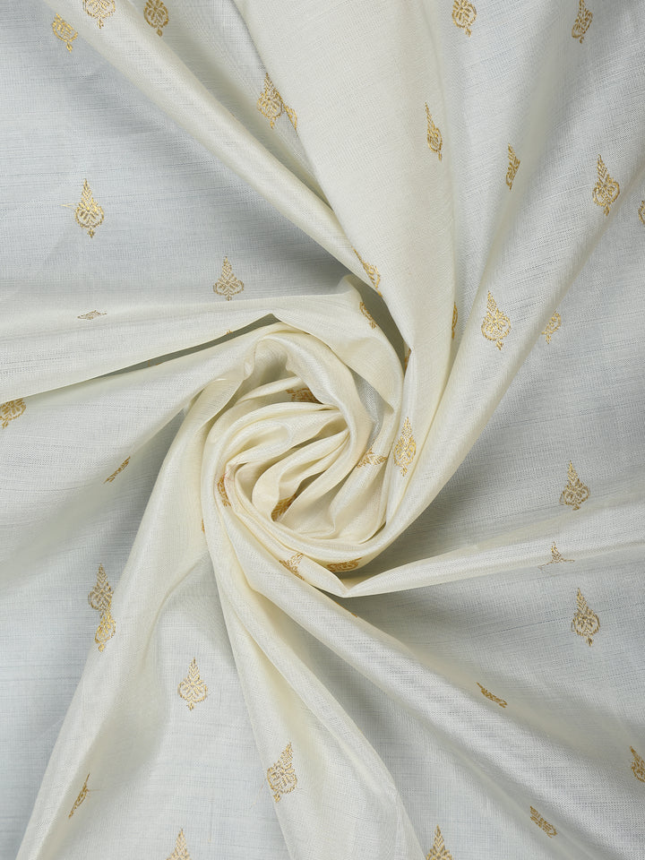 White Woven Mustard Gold Zari Border Kanchipuram Silk Saree - Diadem