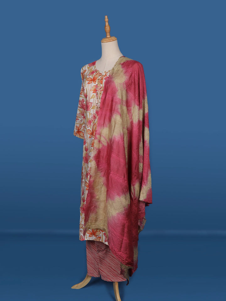 White Cotton Floral Printed Salwar Suit - Diadem