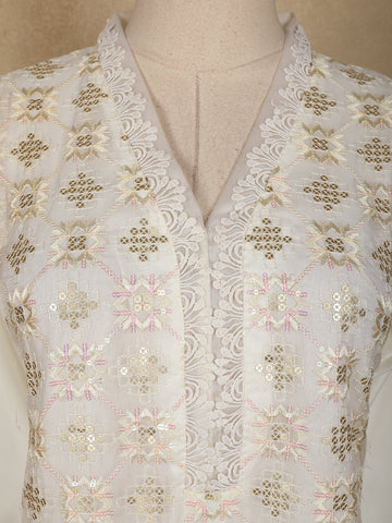White Floral And Sequins Embroidered Cotton Straight Cut Salwar Suit - Diadem