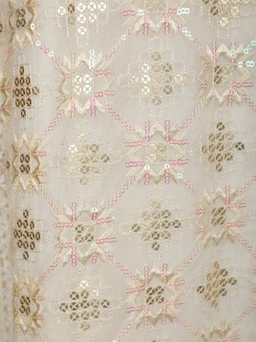 White Floral And Sequins Embroidered Cotton Straight Cut Salwar Suit - Diadem