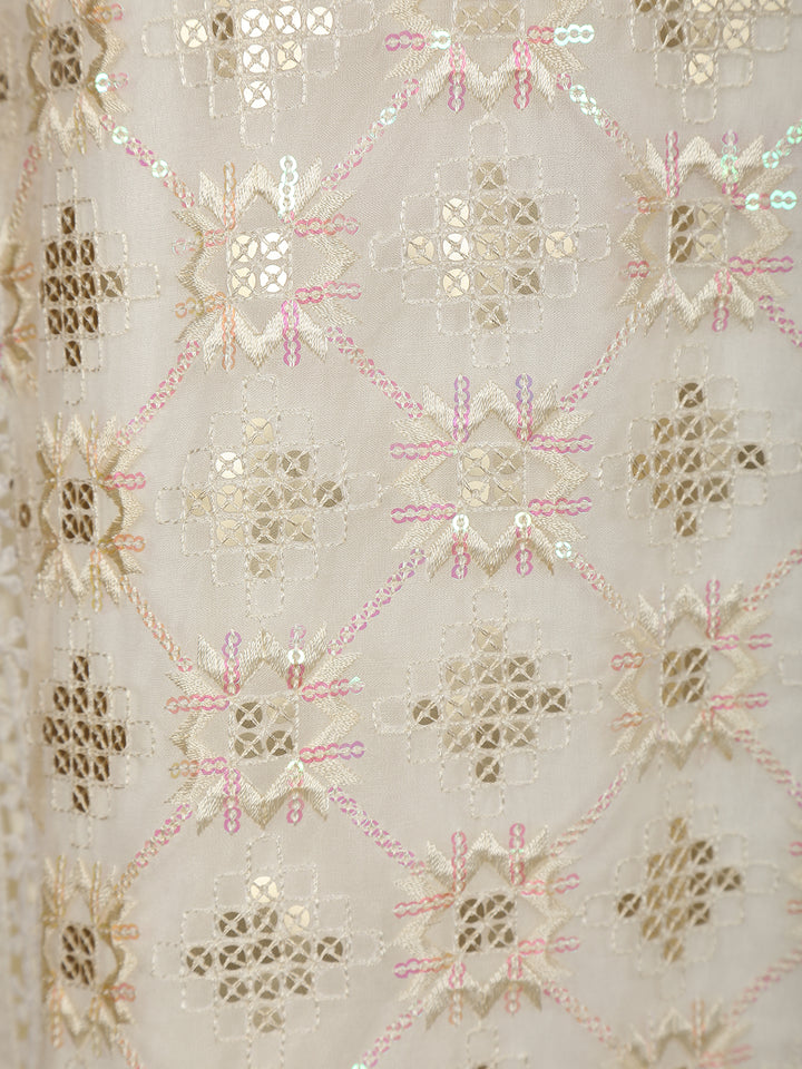 White Floral And Sequins Embroidered Cotton Straight Cut Salwar Suit - Diadem