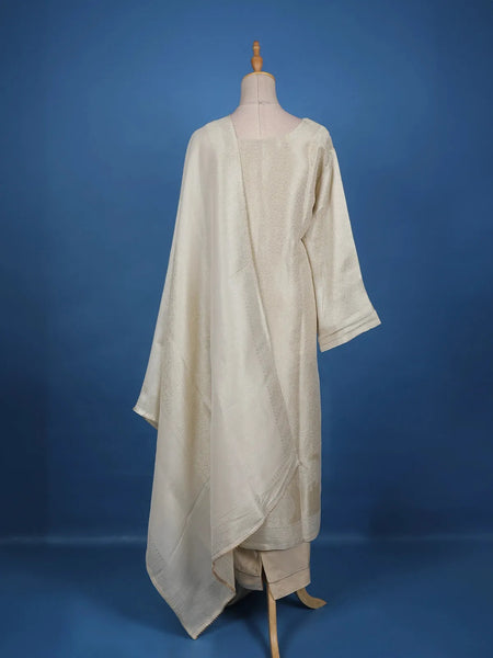 White Floral Design Banarasi Silk Straight Cut Salwar Suit - Diadem