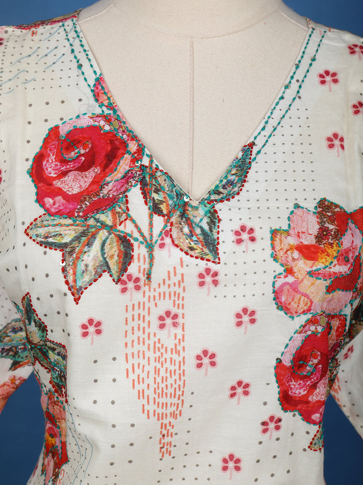 White Floral Design Cotton Salwar Suit - Diadem