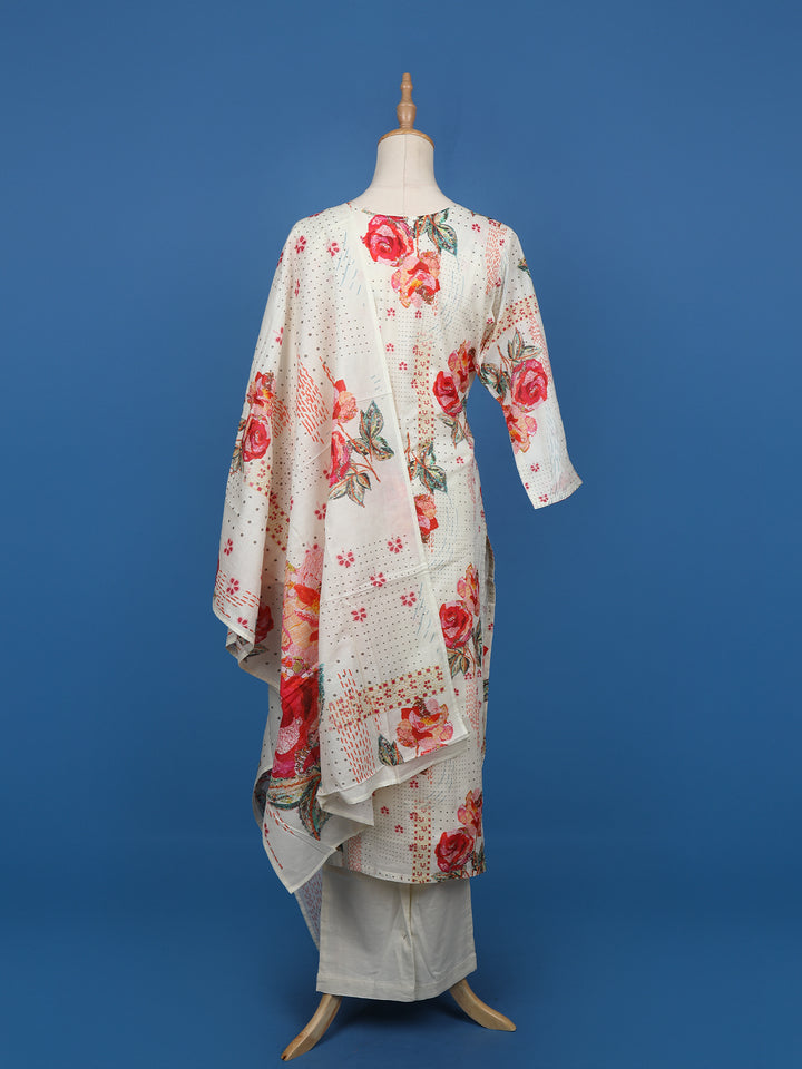 White Floral Design Cotton Salwar Suit - Diadem