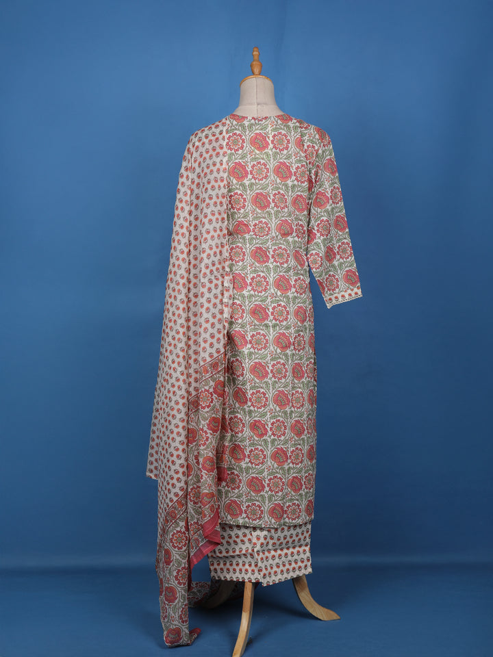 White Floral Designed Cotton Salwar Suit - Diadem