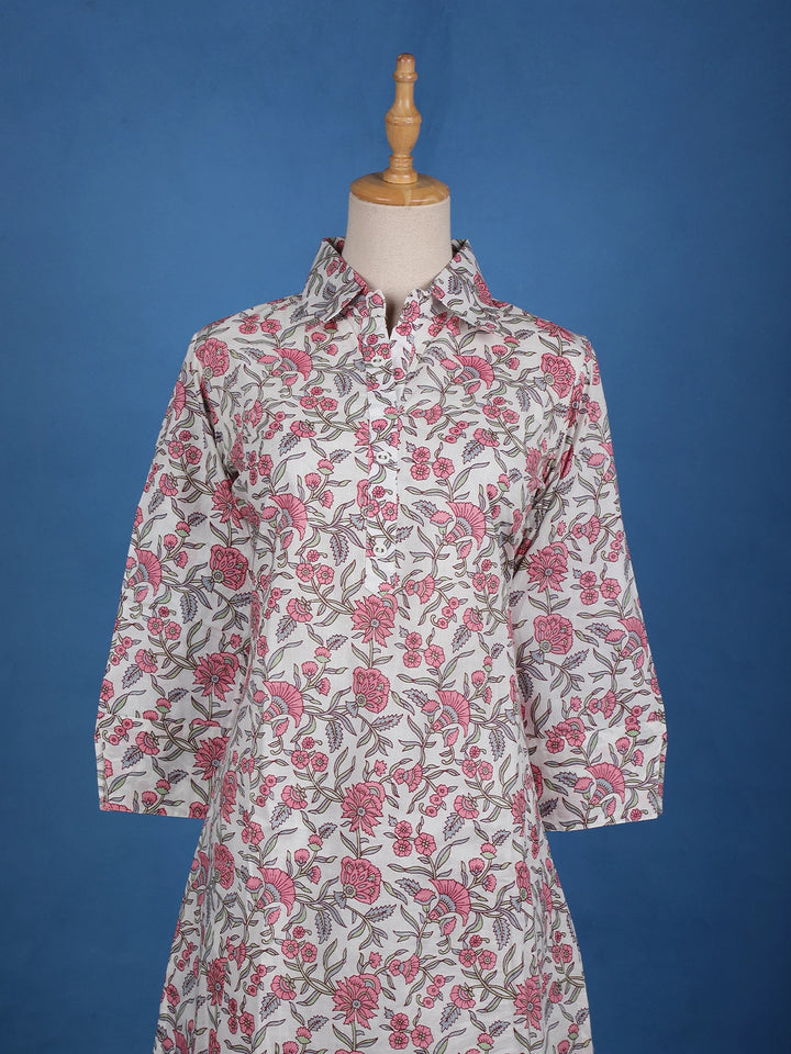 White Floral Designed Cotton Salwar Suit - Diadem