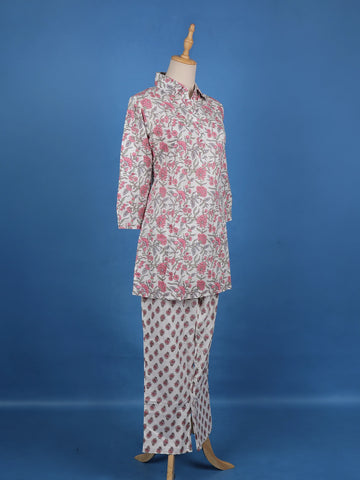 White Floral Designed Cotton Salwar Suit - Diadem