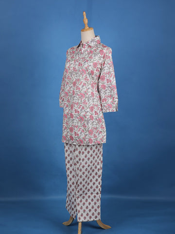 White Floral Designed Cotton Salwar Suit - Diadem