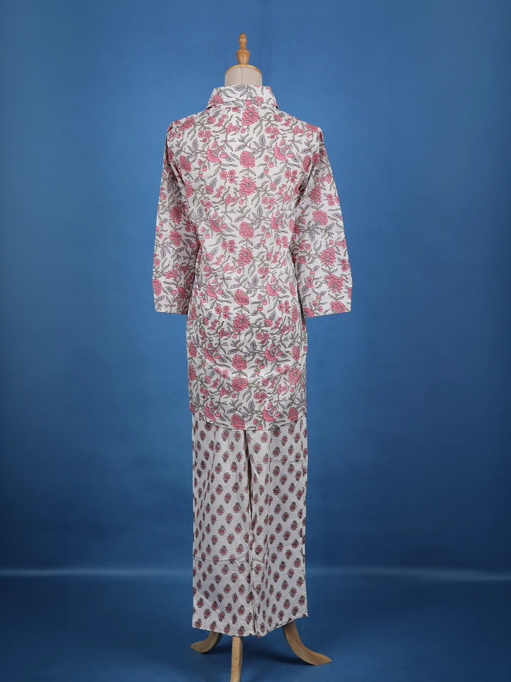 White Floral Designed Cotton Salwar Suit - Diadem
